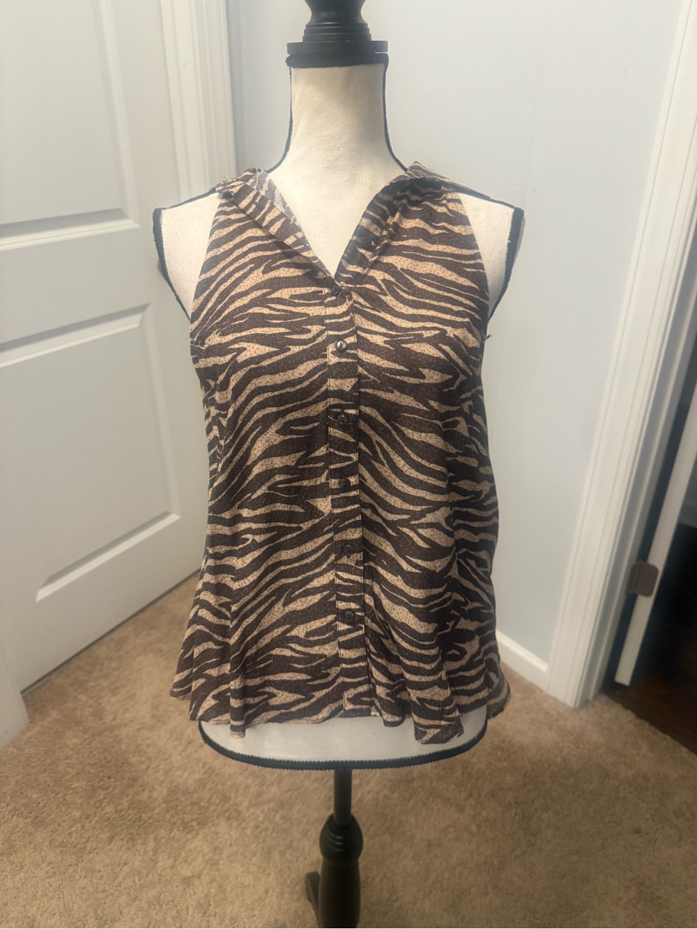 Free People Zebra Print Open Back Button Front Tank Top XS NWOT